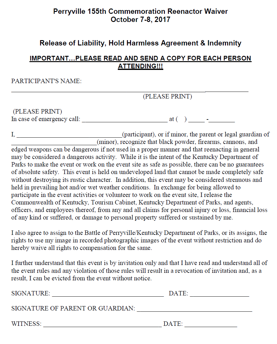 Reenactor Waiver 2017